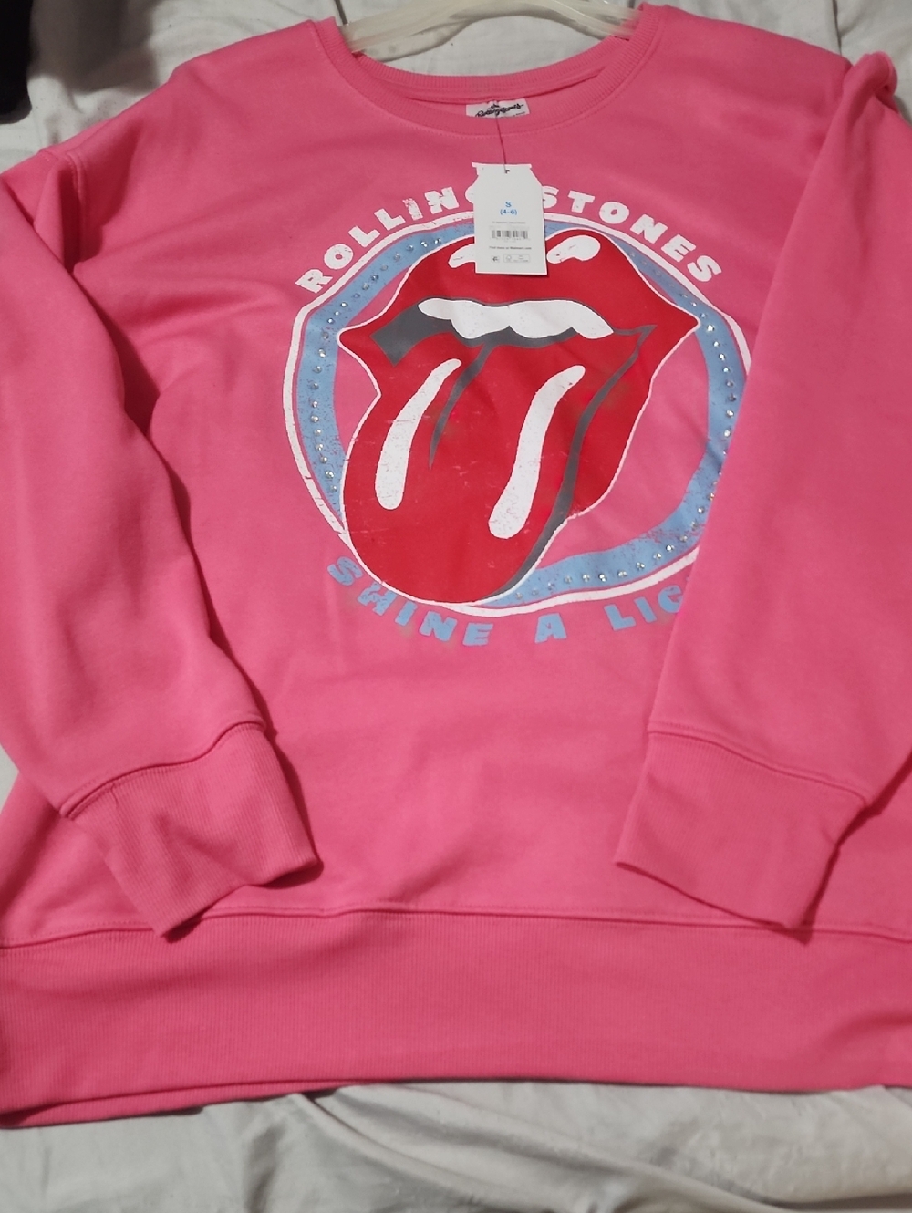 the Rolling Stones Pink Sweatshirt with Red Tongue Logo